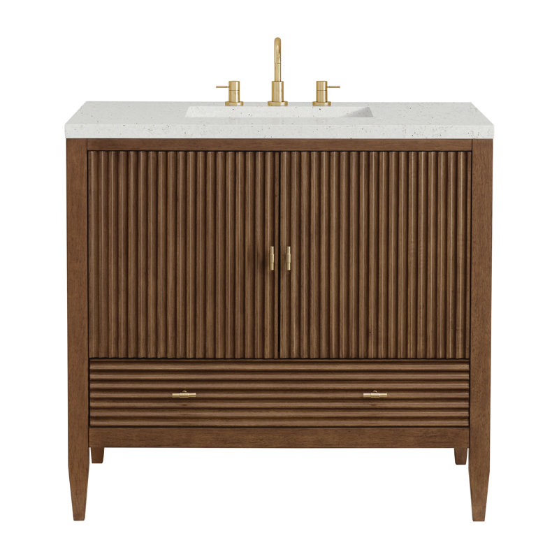 Myrrin 36'' W Single Vanity, Mid-Century Walnut, Lime Delight, 8" Widespread