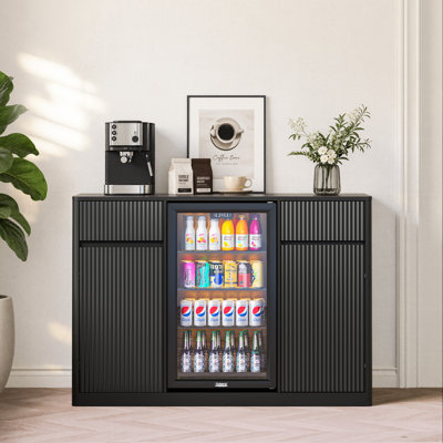 53.2"Fluted Buffet Wine Cabinet with Mini Fridge Nook (Fridge Not Included), Charging Station&Adjustable Shelves, Sideboard Storage Cabinet