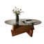 Table basse moderne moderne pour le salon, centre de 27,5 po x 27,5 po x 12,2 po avec plateau en verre trempé et bois, noyer-916274182
