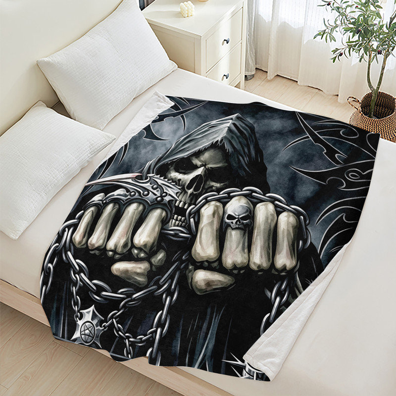 Couverture polaire en flanelle JYK Halloween, légère, respirante, douce et chaude en microfibre pelucheuse, 76 x 102 cm, mains de squelette enchaînées