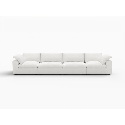 Canapé modulaire en mélange de lin blanc de 160 po avec coussins décoratifs Gracie Mills