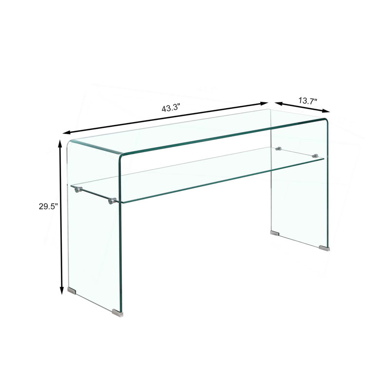 Glass Console Table, Transparent Tempered  Glass Console Table With Rounded Edges Desks, Sofa Table