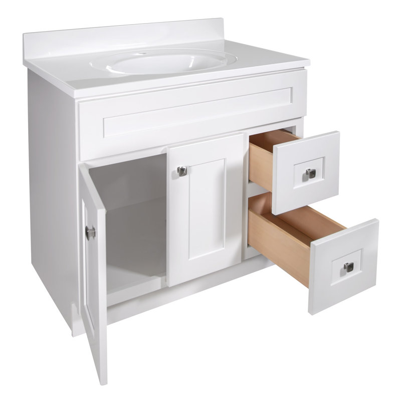Brookings 37 Inch Solid Wood Bathroom Vanity with Single-Hole Top, Assembled, Sherwin Williams® Gray – Design House, 216275