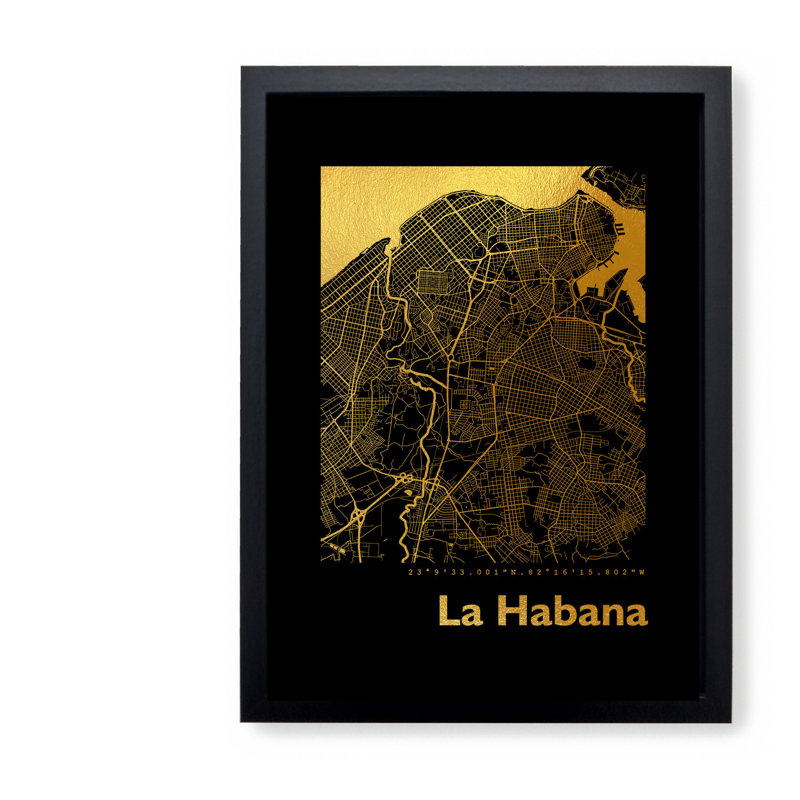 Havana Map - Single Picture Frame Print, 42.5cm H x 32.5cm W x 3.5cm D