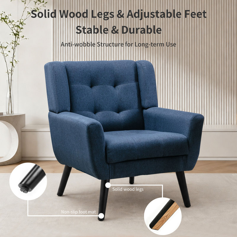 Tufted Upholstered Wide Back Armchair（Set of 2）, Navy Linen