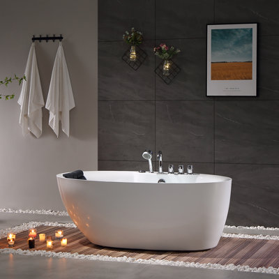 67'' x 31.5'' Freestanding Whirlpool Acrylic Bathtub with Faucet