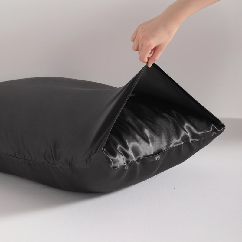 Taies d'oreiller en satin avec fermeture à enveloppe, housses de coussin pour la peau et les cheveux, paquet de 2, Noir