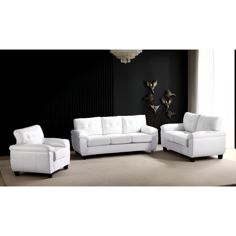 Rimouski Faux Leather 3pc Living Room Set, White