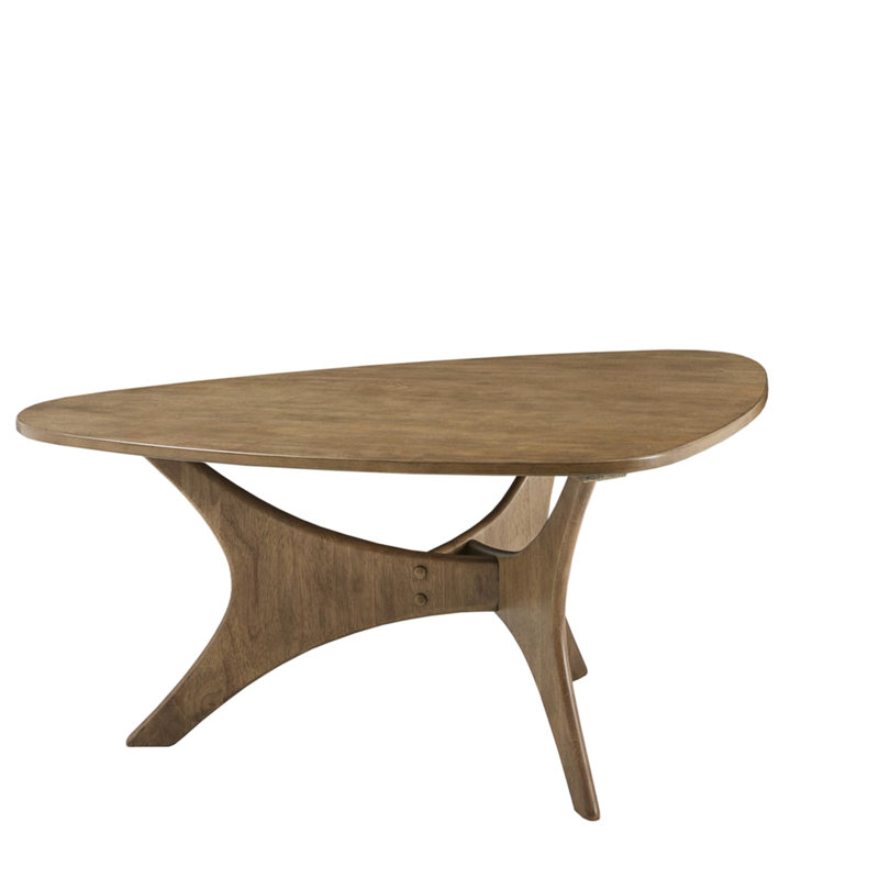 Table moderne triangulaire en bois - placage naturel, construction stable brun et contreplaqué, finition