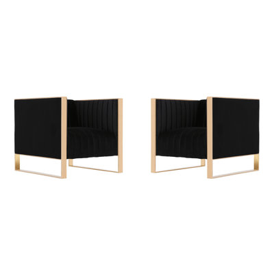 Trillium Mid-Century Modern Velvet Upholstered Accent Armchair in Black