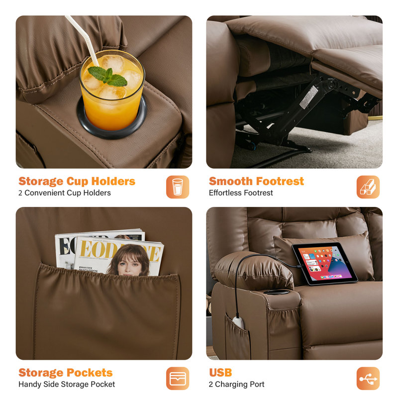 Causeuse inclinable surdimensionnée avec chauffeuse et massage, Brun