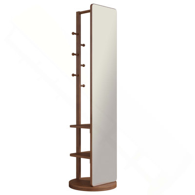 360° Rotating Multifunctional Solid Wood Floor Full Length Mirror With Hook Storage Rack For Bedroom, Living Room, Cloakroom
