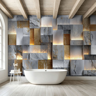 Peel and Stick Wallpaper Wall Mural Futuristic Layered Cube Wall Ambient Backlighting Wall Art Self Adhesive and Removable