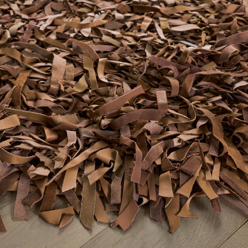 Tapis en cuir de couleur unie à poils longs tissé à la main, Rond 4 pi