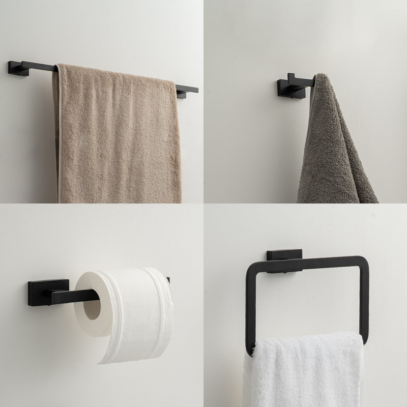 Solid Stainless Steel Wall-Mounted 4-piece bathroom hardware set, Matte Black