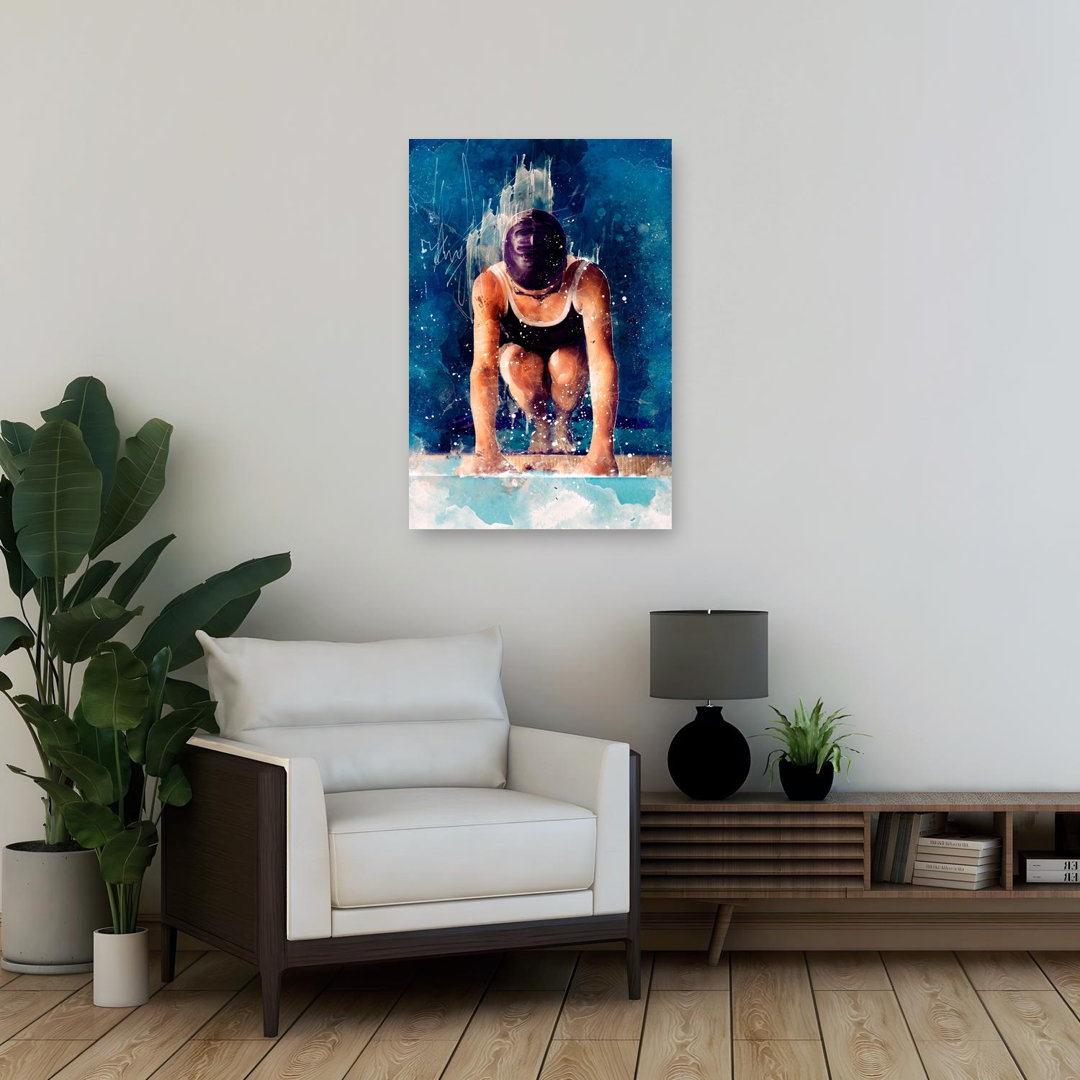 Focused Swimmer Start Contemporary Dolphin Wall Art Print