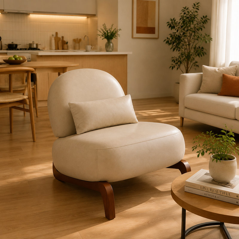 Fauteuil d'appoint en similicuir de 72 cm, Crème
