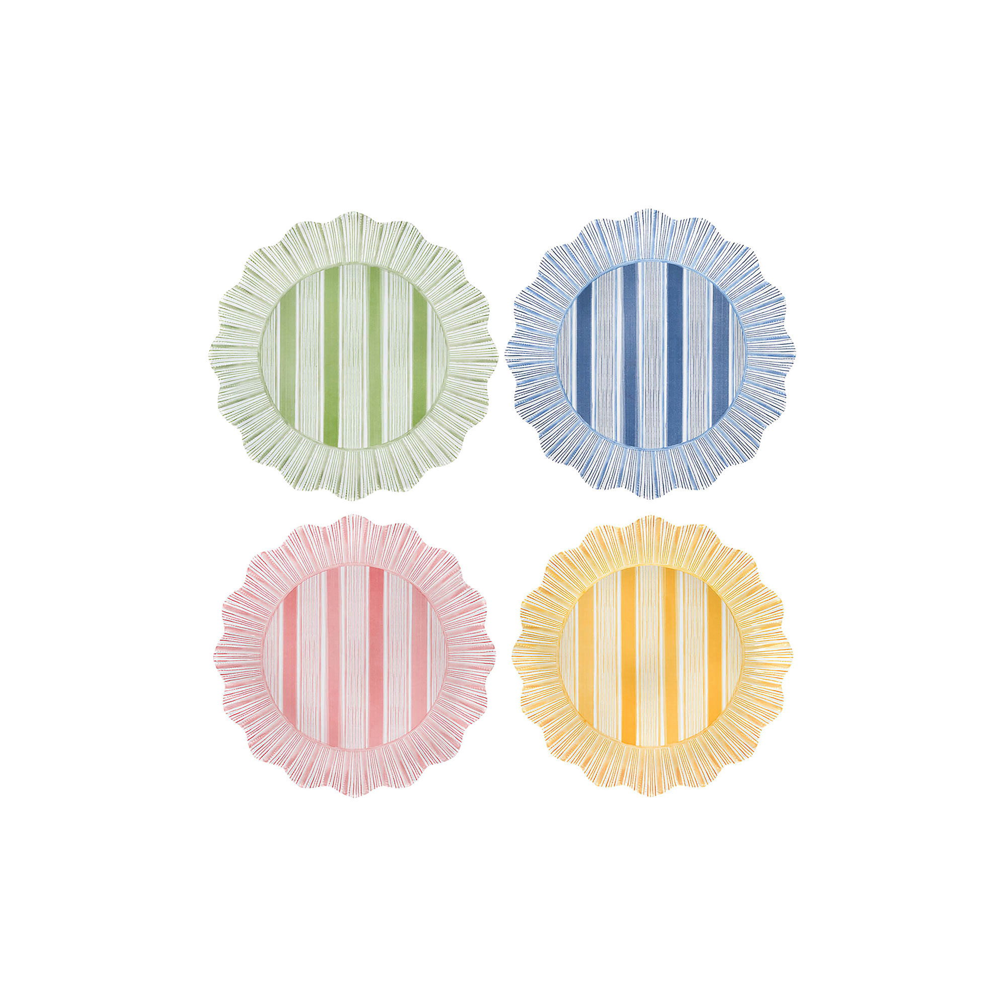Cabana Stripe Melamine Dinner Plates, Seagrass/Ocean/Sunshine/Coral