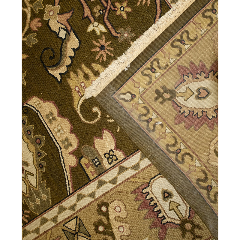 Tapis brun foncé / ivoire / rouge de haute qualité noué à la main