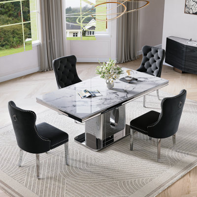 Dining Table Set, Modern Faux Marble Dining Table, 70.08" Luxury Dinning Table With With Velvet Chairs, Kitchen Dining Room Sets For Dinner Dinette Breakfast Banquet