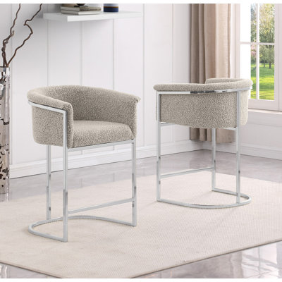 Barstool & Counterheight Chairs with Boucle Fabric Upholstery and Chrome Base
