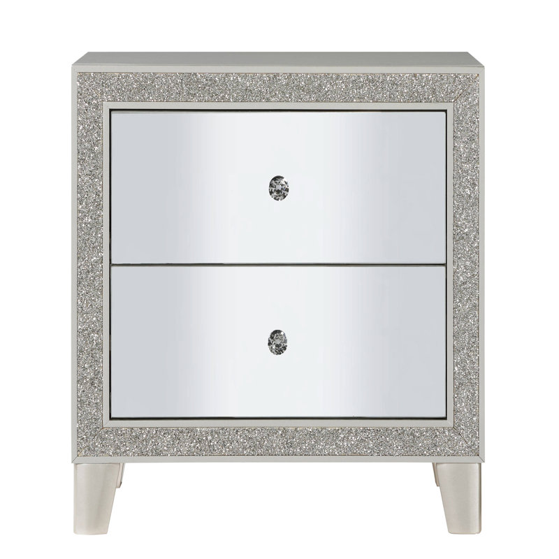 Table de chevet champagne avec tiroirs doublés de feutre - 2 tiroirs en miroir pour la grâce