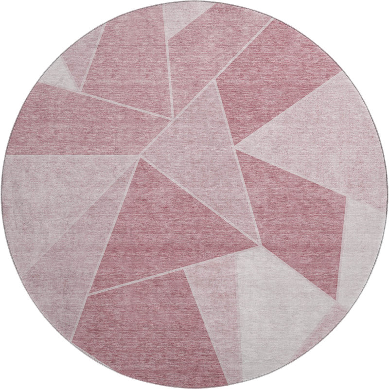 Premium Machine Washable Mayfield AMF636 Geometric Rug, 8' Round, Blush