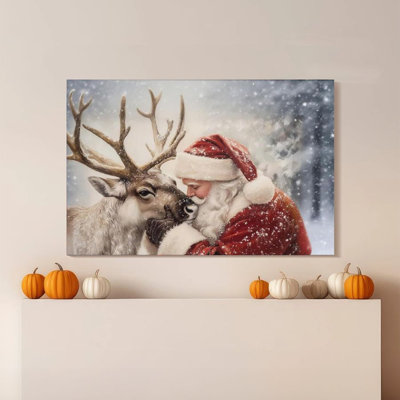 1pc Framed Broxton Painting Santa Claus, Reindeer, Realistic Oil Painting Style Decor Print Vintage Wall Poster Home Decor Perfect Gift for Modern Art