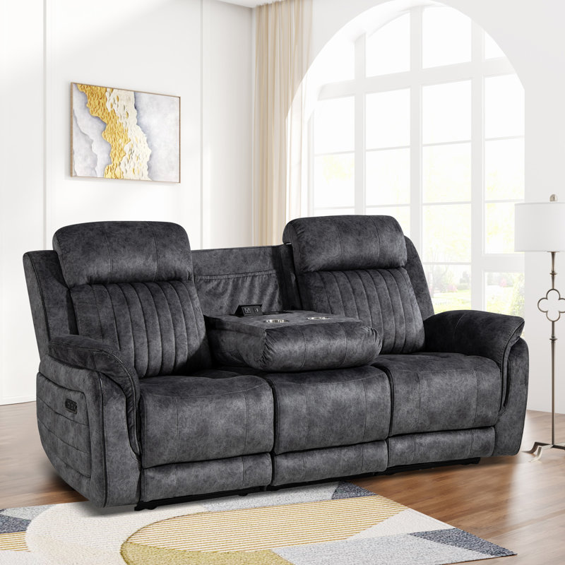 Zero Gravity Reclining Sofa with Adjustable Headrest and Drop Down Table, Gray