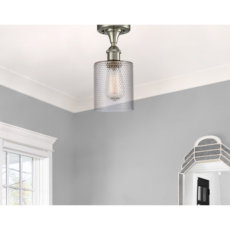 Leilani Glass Semi Flush Mount, Brushed Satin Nickel, Clear Ripple