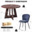 5-Piece Modern Round Dining Set, Walnut Table With 4 Blue Upholstered Chairs-253325971-253325975