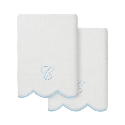  100% Turkish Cotton ADORNIA Scallop 2PC Personalized Hand Towel Set