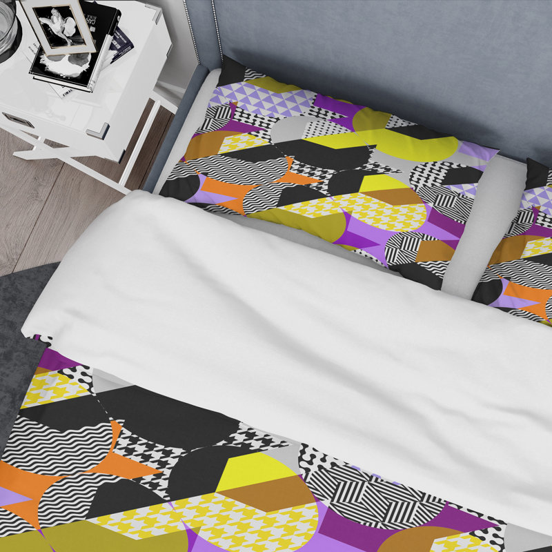 Multicolor Geometric Patchwork - Abstract Duvet Cover Set - Microfiber Polyester, Twin Duvet Cover + 1 Standard Sham