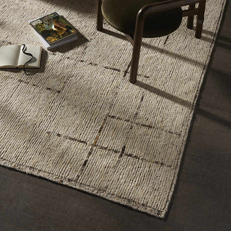 Shervin Geometric Area Rug in White/Neutral, Rectangle 9' x 12'