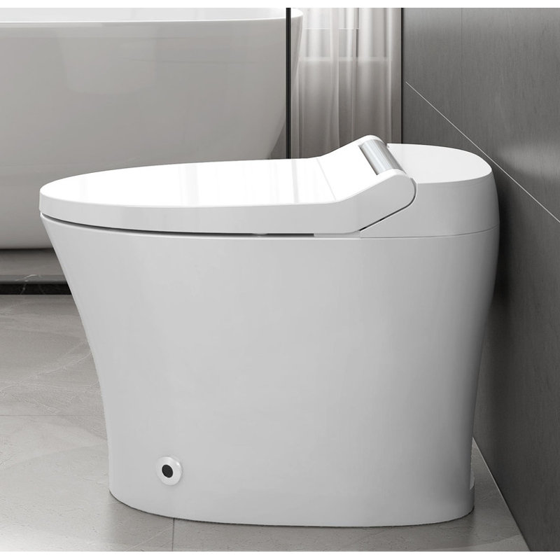 Toilette intelligente haute technologie | Conception allongée en une pièce, siège chauffant réglable, chasse automatique et double 1 / 1,28 GPF, chasse au capteur de pied, veilleuse blanche, commande à bouton