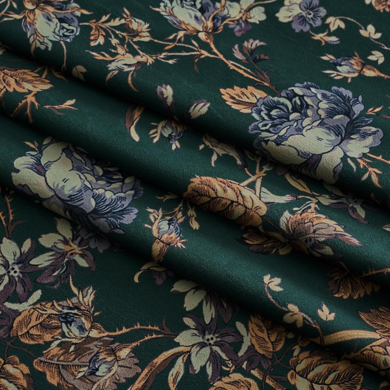  Floral Velvet Curtains for Living Room, Vintage Print Room Darkening Thermal Insulated Rod Pocket Drapes,2 Panels, Green