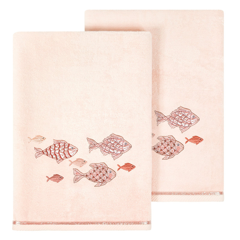 FIGI 2PC Embellished Bath Towel Set Midweight Bath Towel, Blush