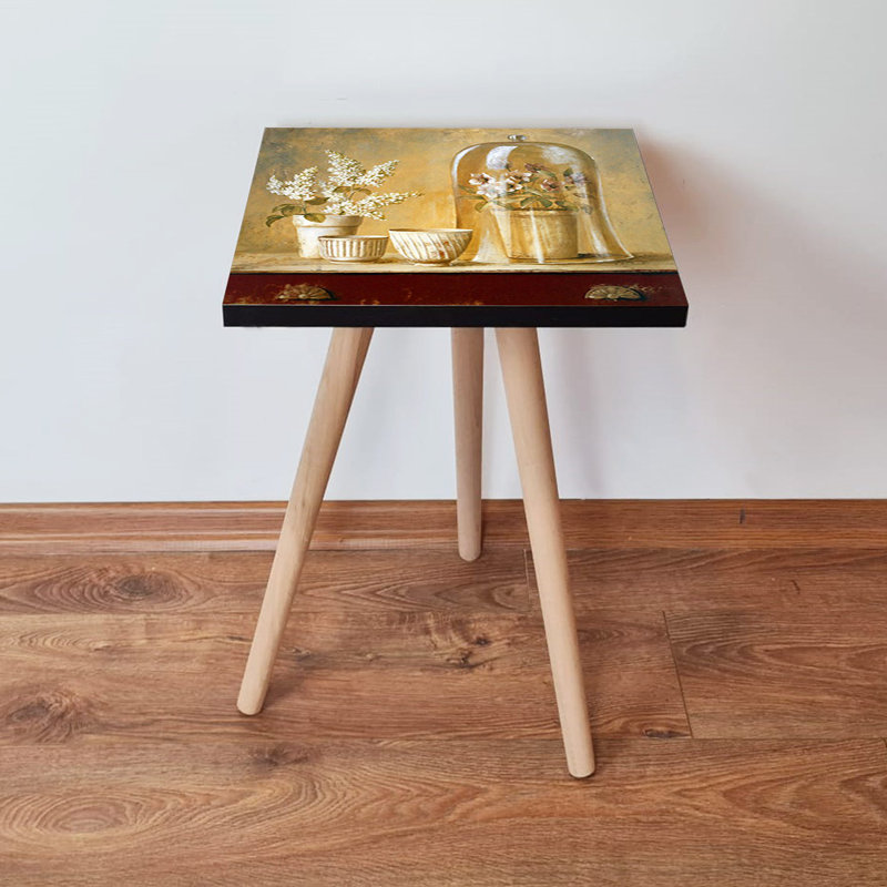 Table d'appoint élégante, design Renaissance, rouge, orange, blanc et vert | 100% panneau de fibres à densité moyenne avec pieds en bois de hêtre | Dimensions: 13,8 po x 16,5 po x 13,8 po | Parfait pour le salon, la chambre à coucher ou le bureau, polyvalent et accrocheur