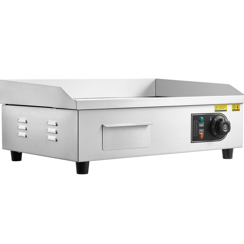 Plaque chauffante 1750W commerciale 21,06 x 11,81 pouces 122 - 570F réglable en acier inoxydable pour bifteck avec brosses de nettoyage et contrôle d'égouttement