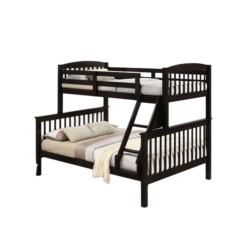 Lit superposé simple en bois massif de style transitionnel avec lattes, angle, couleur noyer, l 60 po x P 81 po, H 68 po et bois franc, pour la chambre à coucher