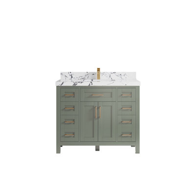 Cambridge 42 In. W X 22 In. D Single Sink Bathroom Vanity In Evergreen With 2 In. Quartz