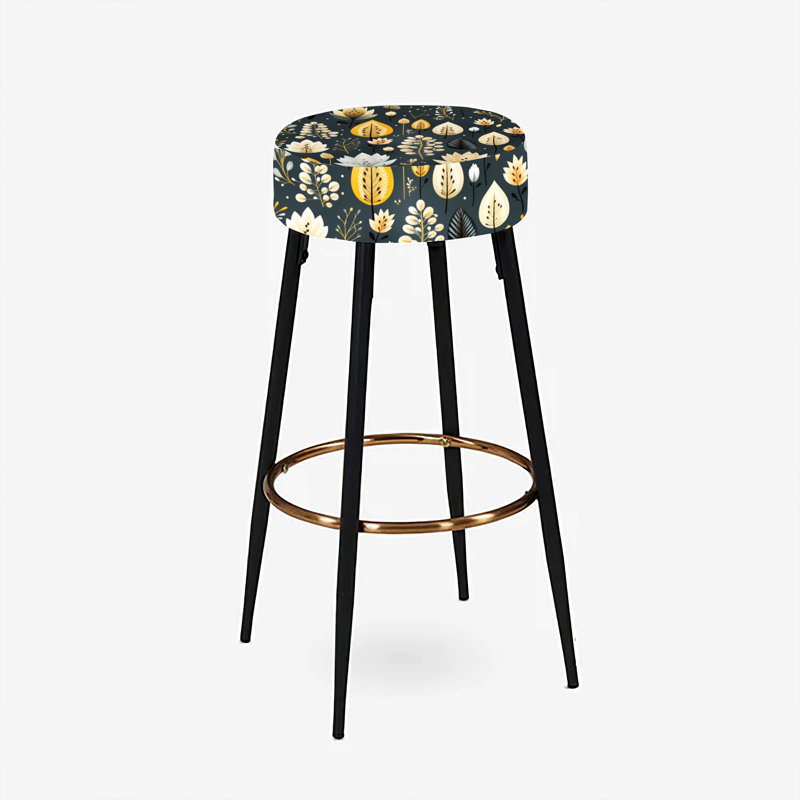 Elodea - Ensemble de 2 tabourets de bar à imprimé, Motif floral jaune et noir marocain