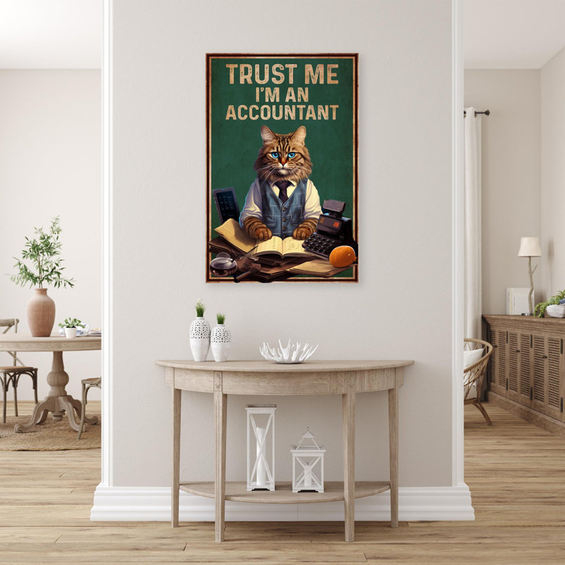 «Cat Trust Me Im An Comptant», reproduction d'art rectangulaire sur toile tendue 2 pièces, H 14 po x l 11 po x P 1,25 po