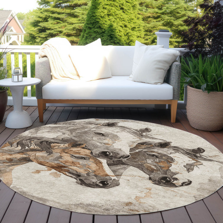 Machine Washable Indoor/Outdoor Cinead ACN1718 Beige Rug