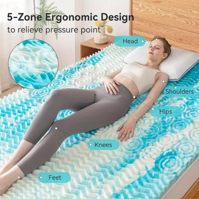Queen Size Blue Gel Memory Foam Mattress Topper, 2 Inch