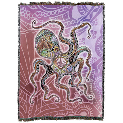Pure Country Weavers Octopus - Totem des esprits animaux par Sue Coccia - Couverture en tapisserie tissée en coton - Fabriqué aux États-Unis (72x54)