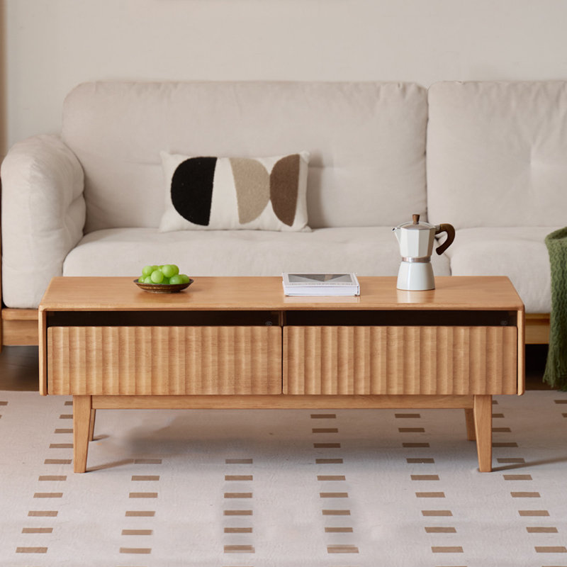 Modern rectangular solid wood storage coffee table, 16.9" H x 53.1" L x 23.6" W