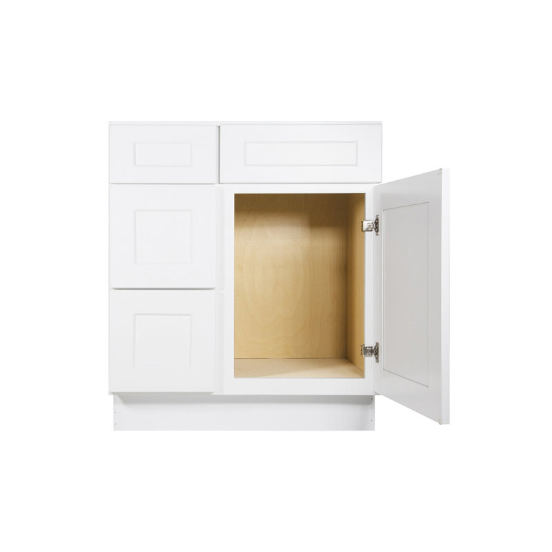 Shaker White Solid Wood Freestanding Vanity Cabinet with Left Drawers