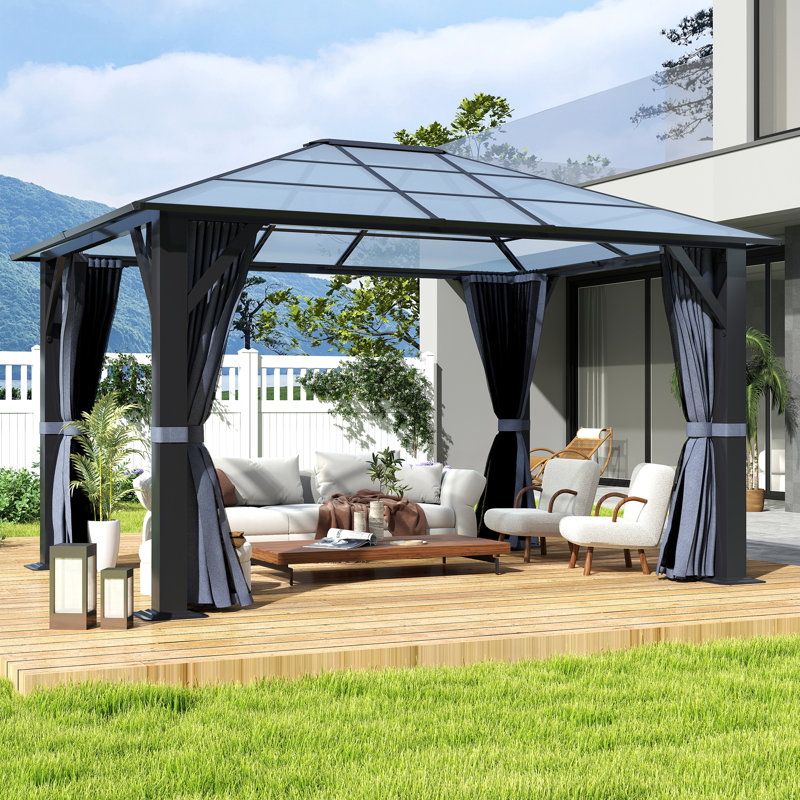 10' x 12' Gray Steel Hardtop Gazebo with Curtains and Netting