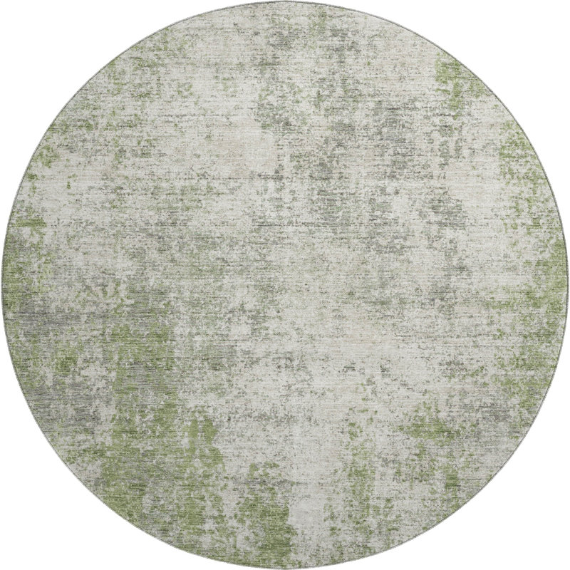Premium Machine Washable Prisco Green Rug, Round 8'